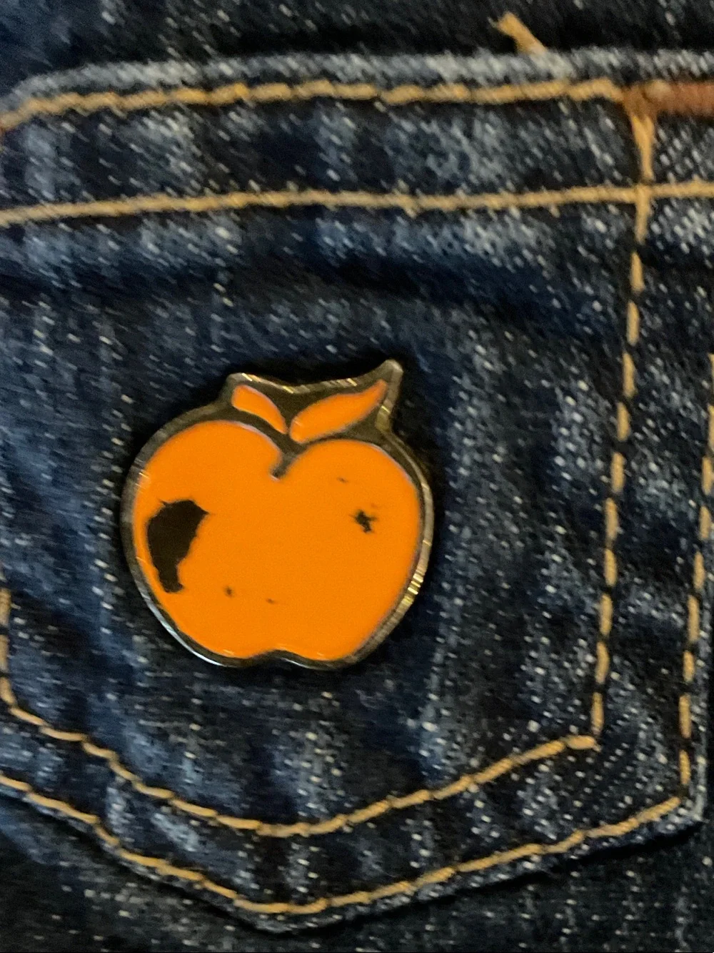 Y2K Apple Bottoms Dark Blue Denim Overall Skirt with Orange Embroidery